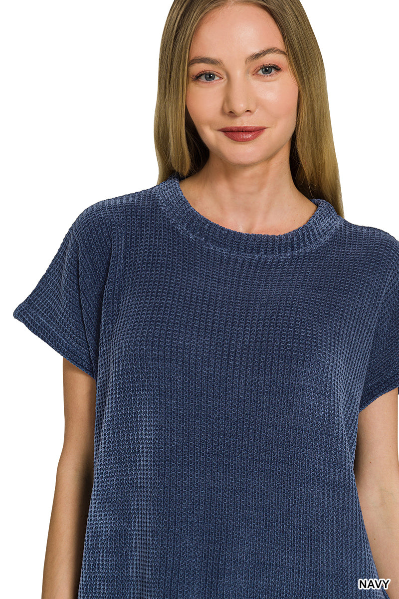 Chenille Waffle Cap Sleeve Sweater