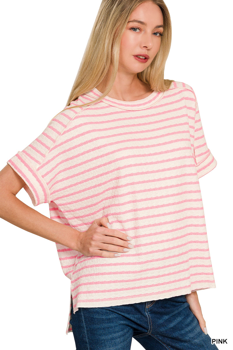 Stripe Jacquard Round Neck Stripe Top