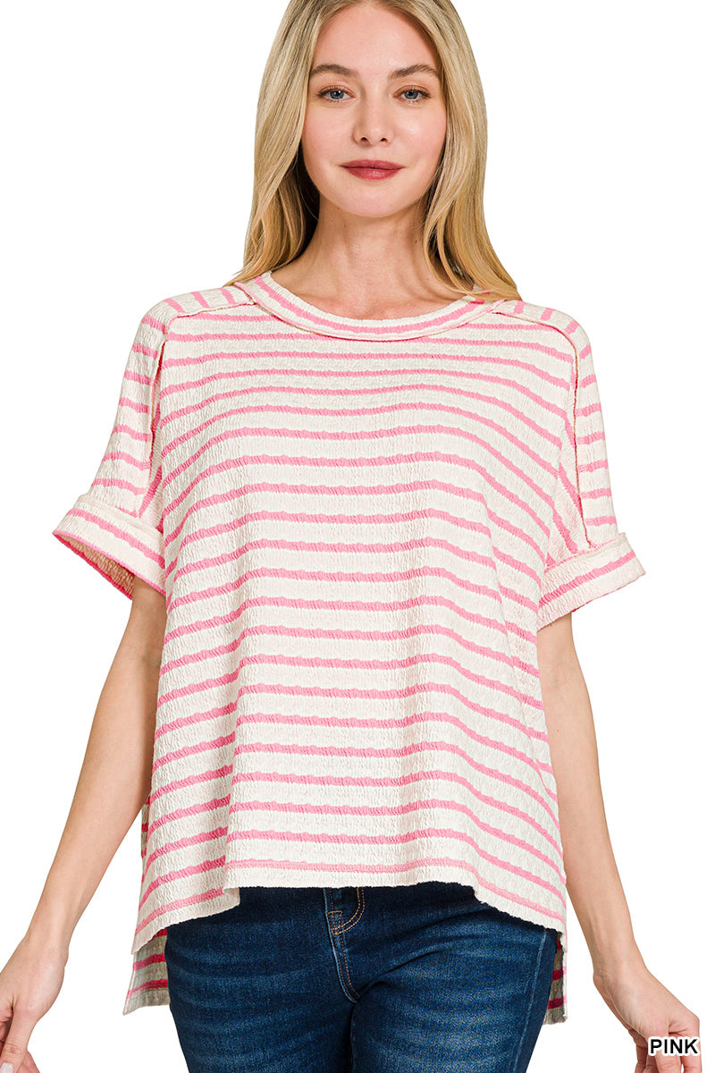 Stripe Jacquard Round Neck Stripe Top