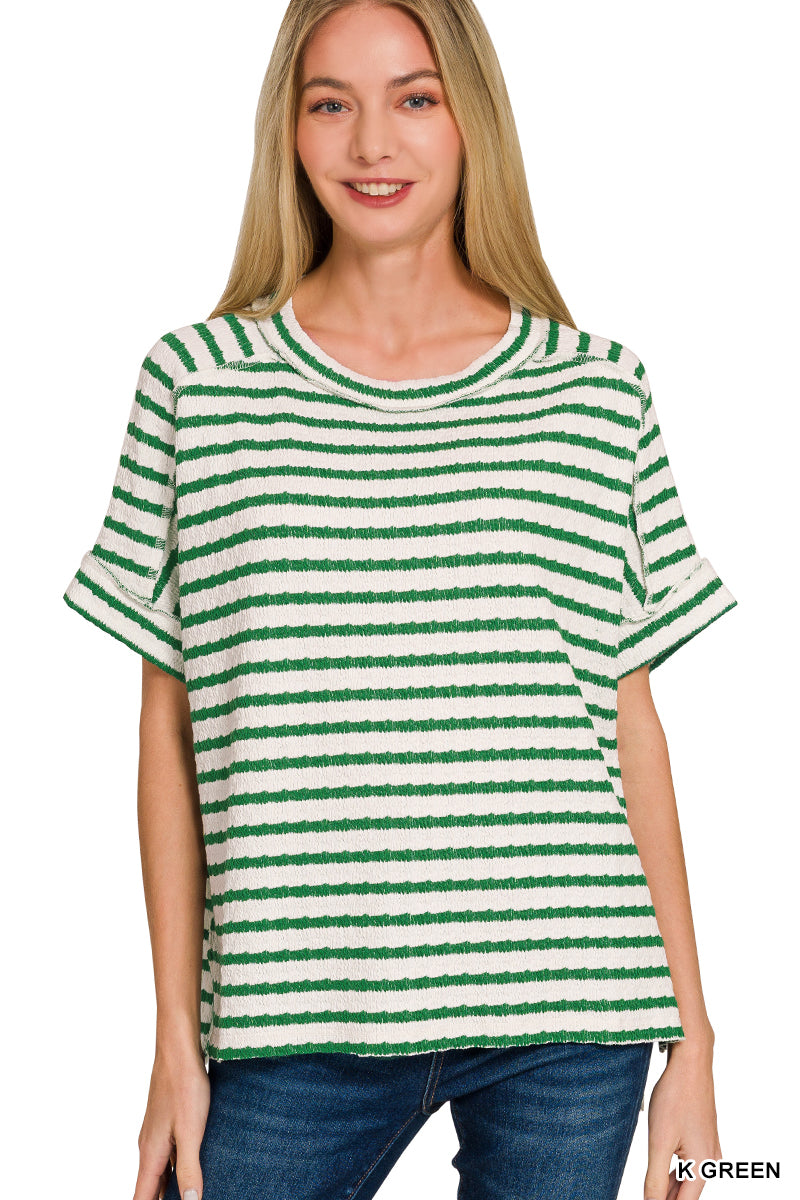 Stripe Jacquard Round Neck Stripe Top
