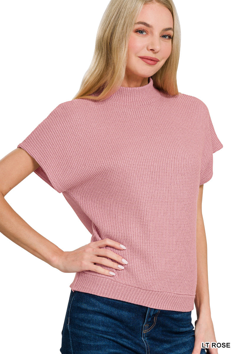 Mock Neck Short Sleeve Sweater