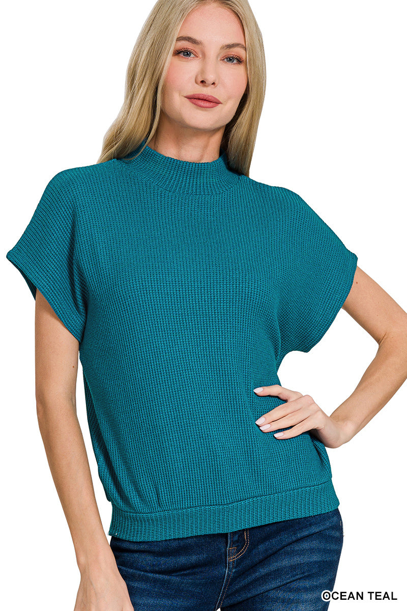 Mock Neck Short Sleeve Sweater