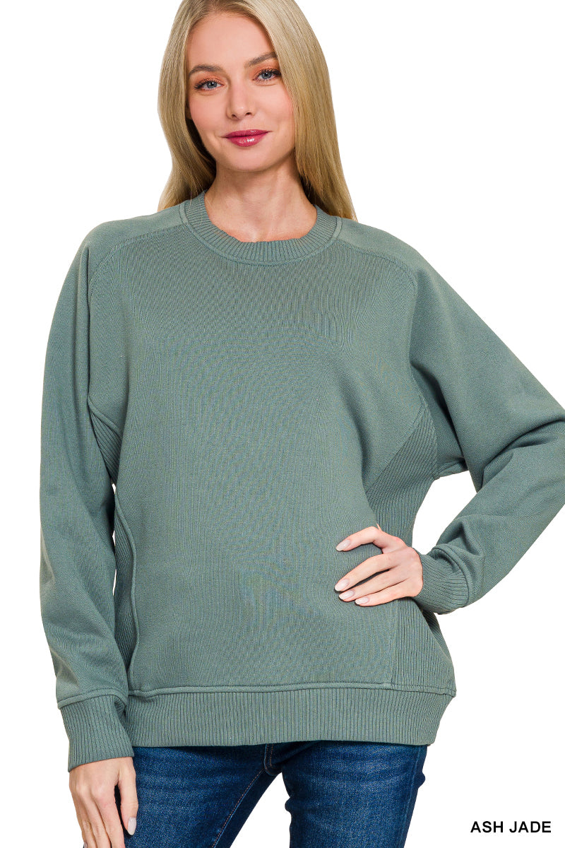 Fleece Round Neck Ribbed Side Sweatshirt