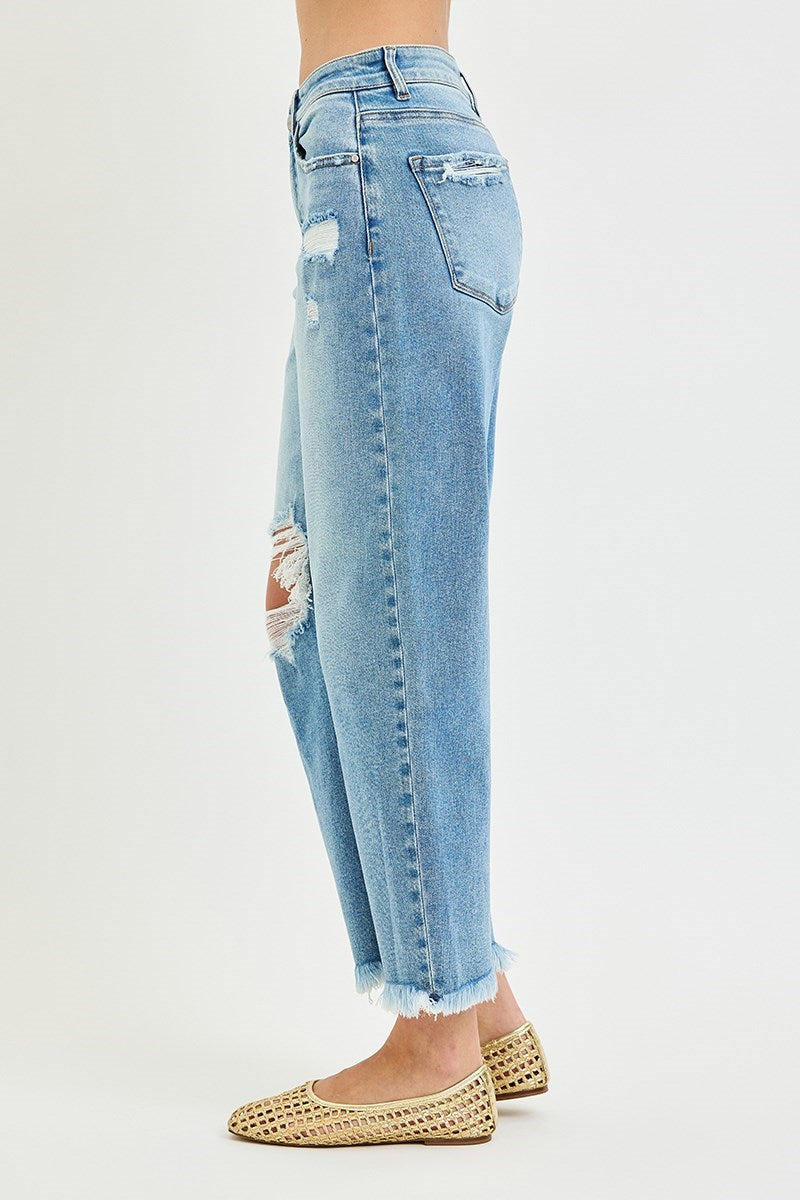 The Greer Risen Distressed Barrel Jeans