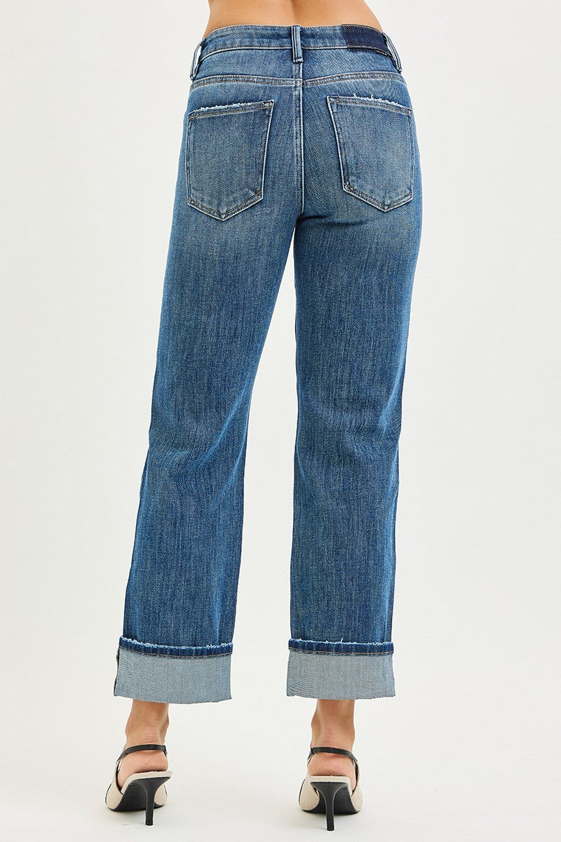 Risen 4 Way Stretch Slouchy Straight Jeans Cuffed Hem