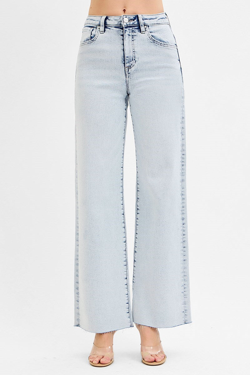Risen Light Wash High Rise Wide Leg Jeans