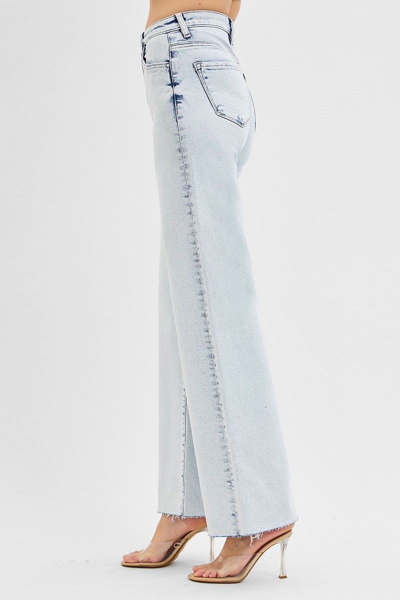 Risen Light Wash High Rise Wide Leg Jeans