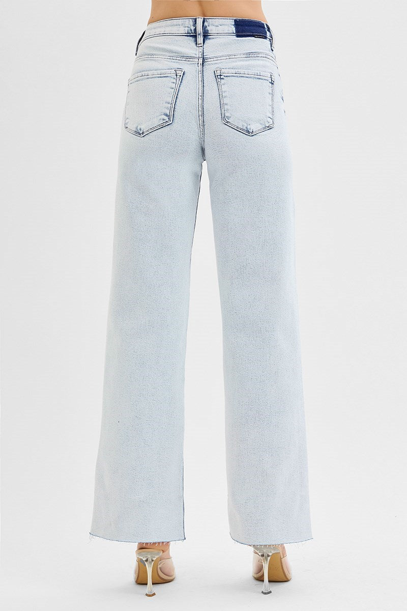 Risen Light Wash High Rise Wide Leg Jeans
