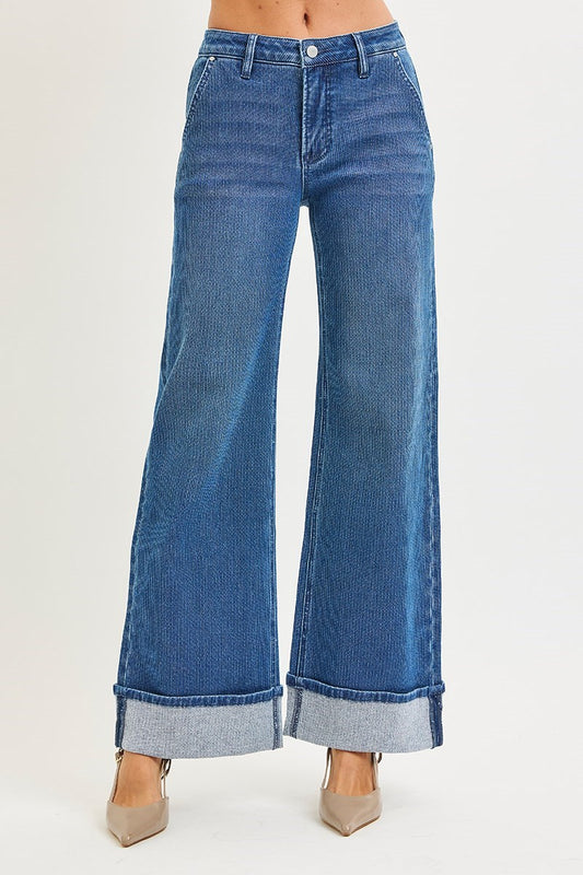 Risen MID RISE WIDE LEG CUFFED JEANS
