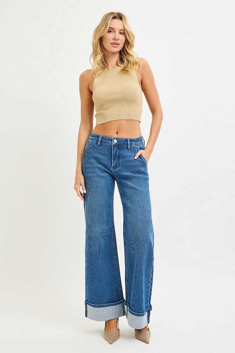 Risen MID RISE WIDE LEG CUFFED JEANS