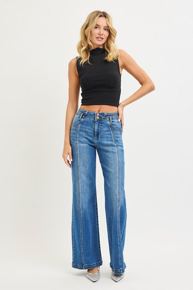 Risen | The Hudson Front Seam Wide Leg Jeans