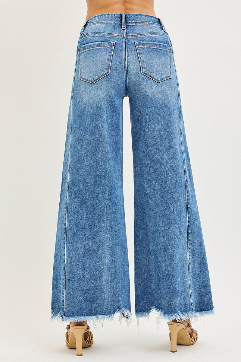 Risen High Rise Ankle Wide Side Panel Jeans