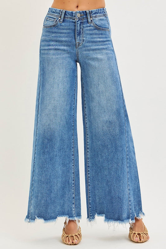 Risen High Rise Ankle Wide Side Panel Jeans