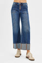 High Rise Crop Wide Straight Cuffed Jeans
