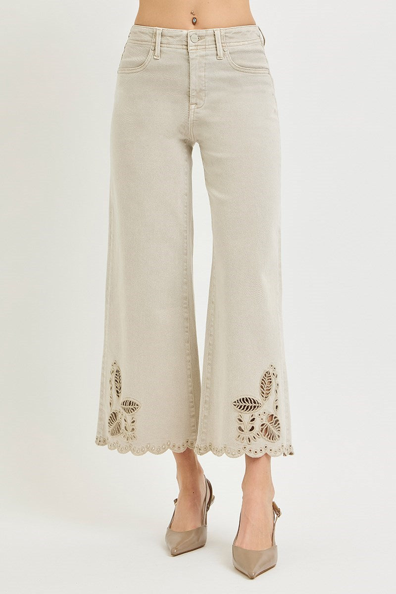 Risen Tummy Control High Rise Eyelet Embroidery Pants