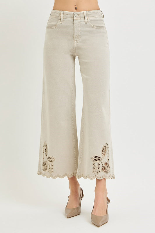 Risen Tummy Control High Rise Eyelet Embroidery Pants