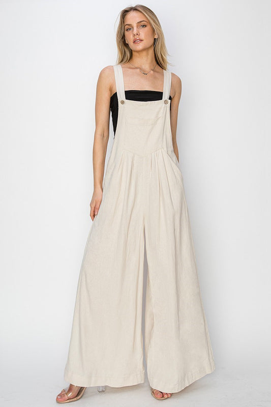 Risen Wide Leg Linen Overalls Jumpsuit