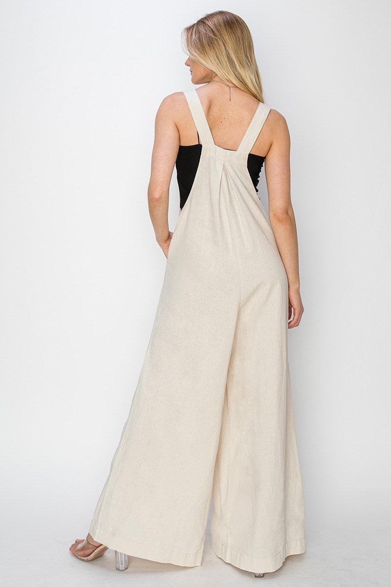 Risen Wide Leg Linen Overalls Jumpsuit