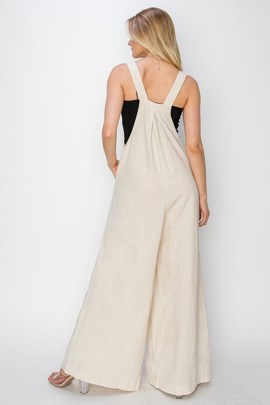 Risen Wide Leg Linen Overalls Jumpsuit