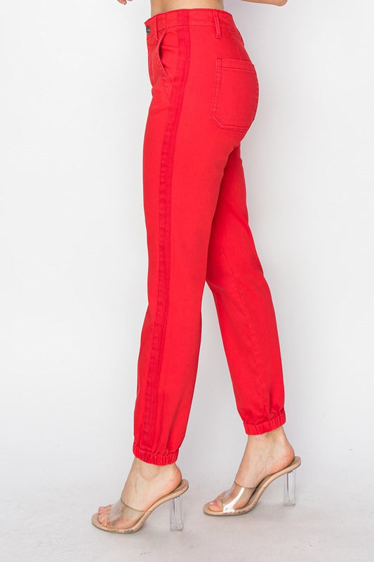 Risen Red High Rise Crop Joggers