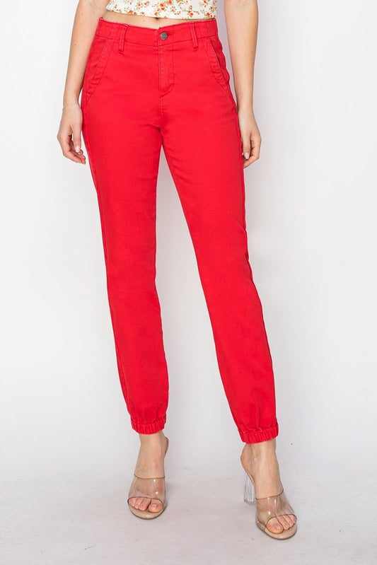 Risen Red High Rise Crop Joggers