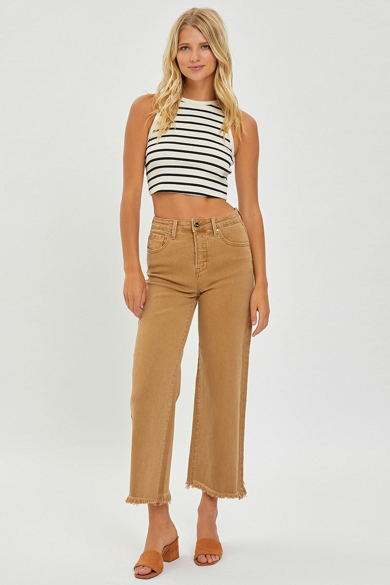 Risen Mocha High Rise Tummy Control Crop Wide Leg Pants