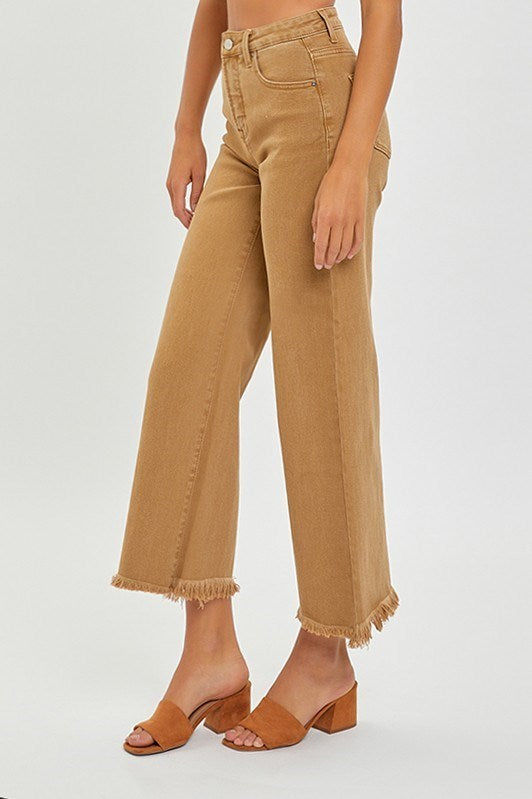 Risen Mocha High Rise Tummy Control Crop Wide Leg Pants