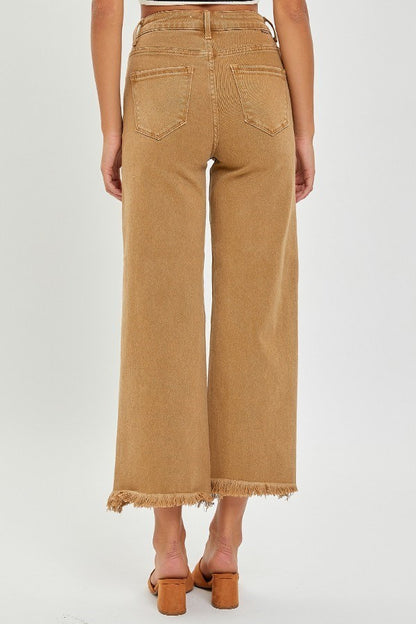 Risen Mocha High Rise Tummy Control Crop Wide Leg Pants