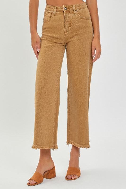 Risen Mocha High Rise Tummy Control Crop Wide Leg Pants