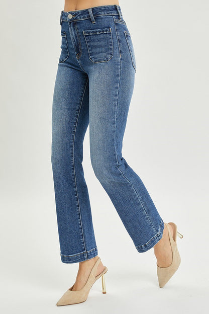 Risen High Rise Ankle Bootcut Patch Pocket Jeans