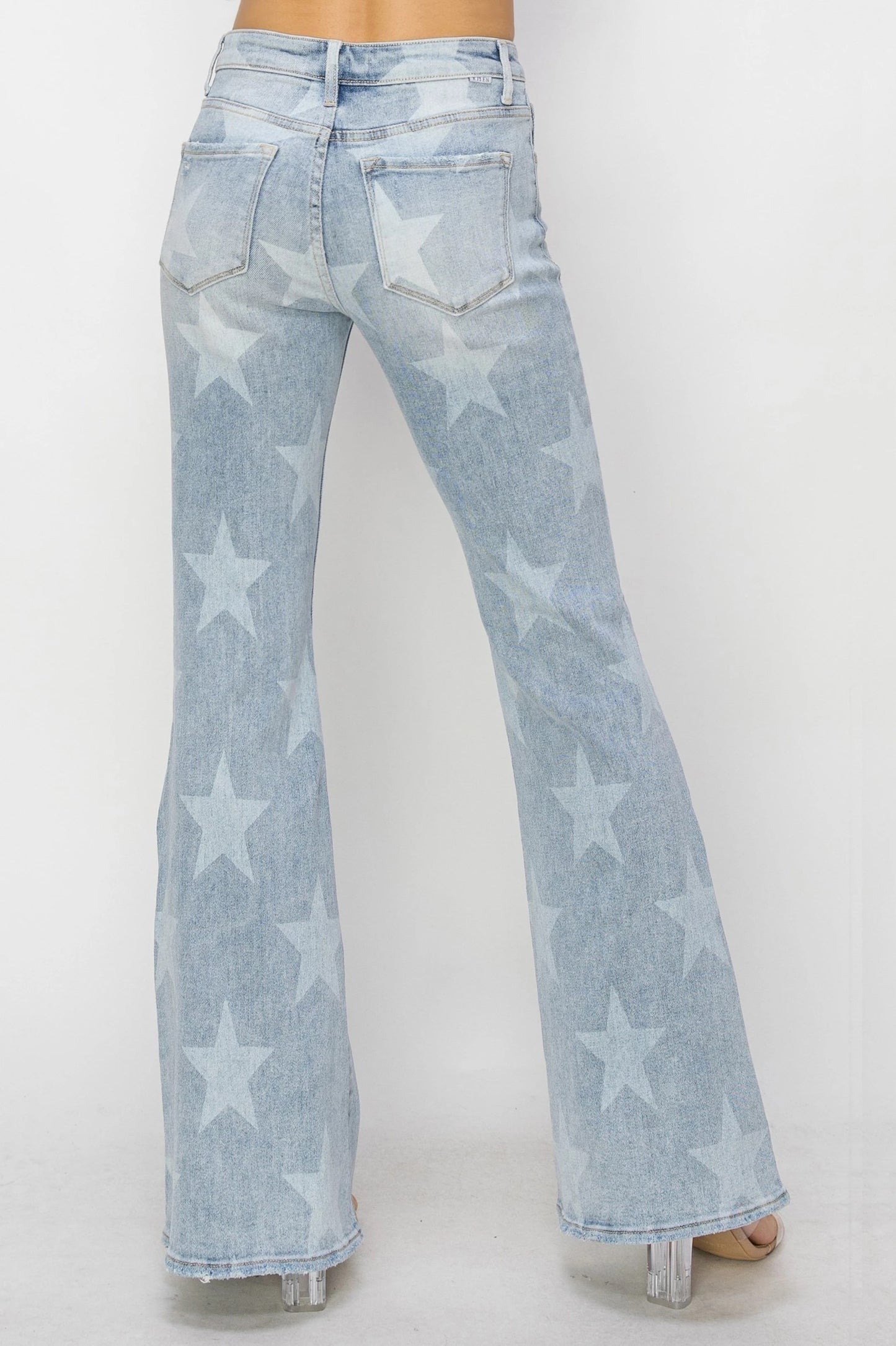 Risen Mid Rise Button Down Star Print Flare
