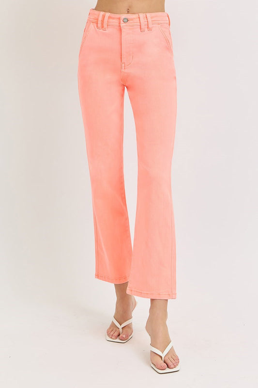 Risen Coral High Rise Straight Crop Jeans