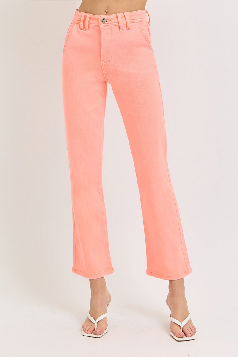 Risen Coral High Rise Straight Crop Jeans