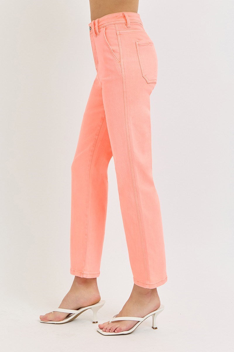 Risen Coral High Rise Straight Crop Jeans