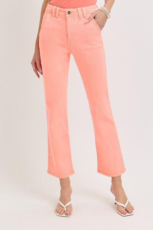 Risen Coral High Rise Straight Crop Jeans