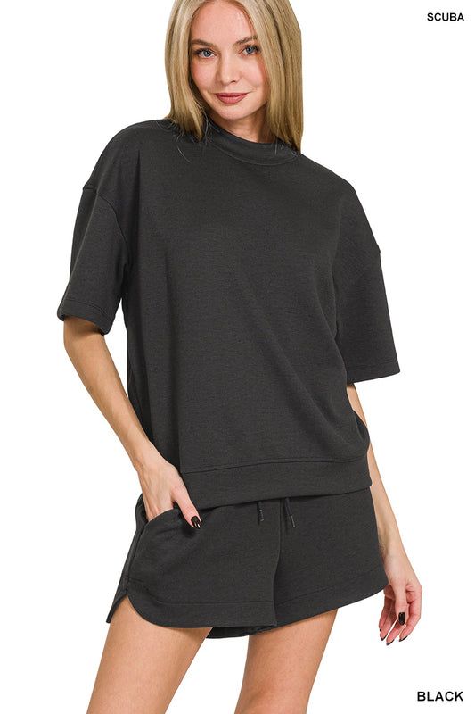 Scuba High Neck Top & Dolphin Hem Short Set