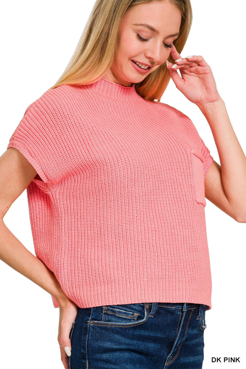 Mock Neck Short Sleeve Cropped Sweater