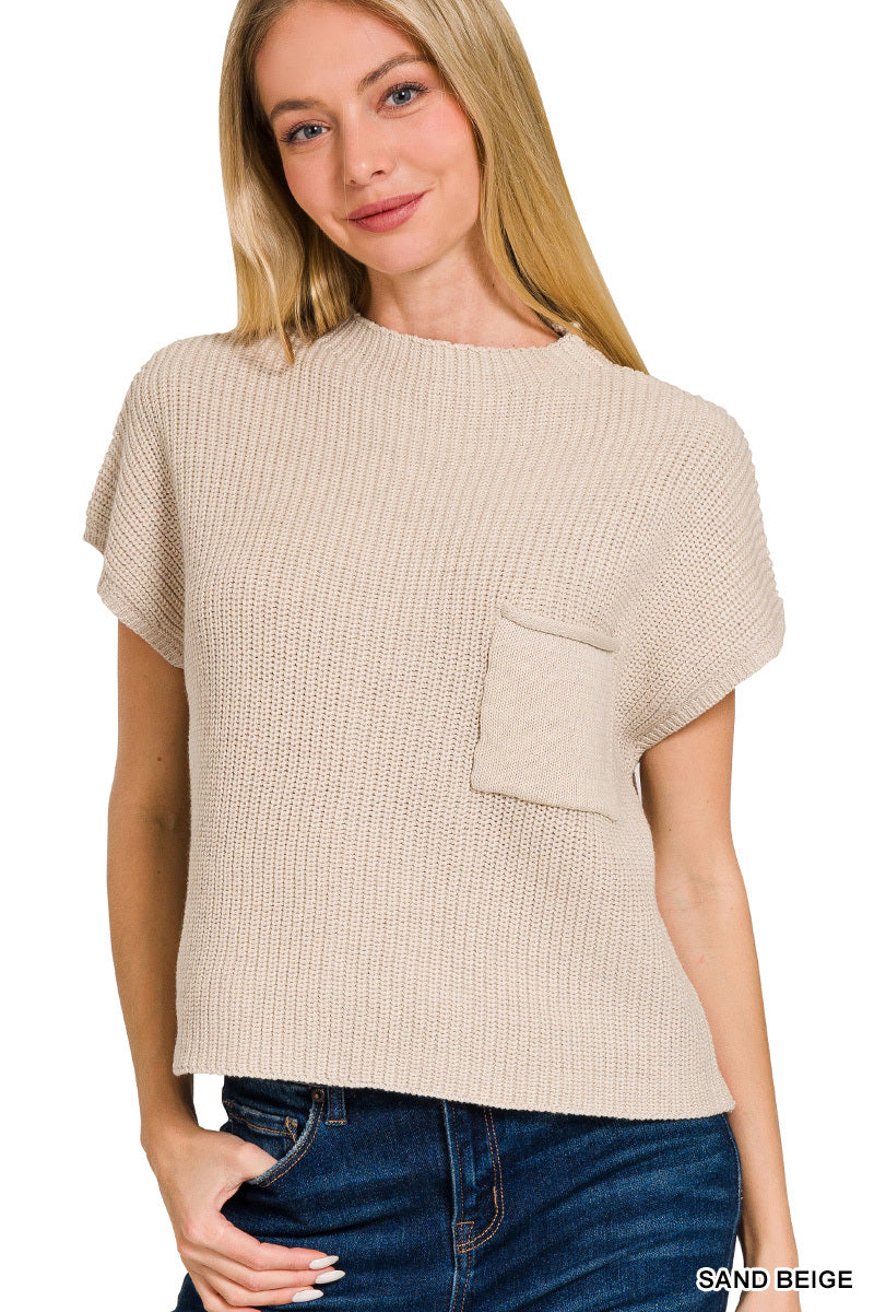 Mock Neck Short Sleeve Cropped Sweater