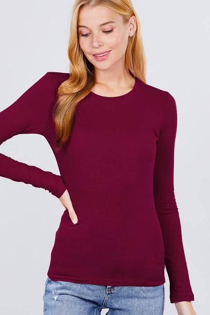 Long Sleeve Crew Neck Cotton Spandex Jersey Top