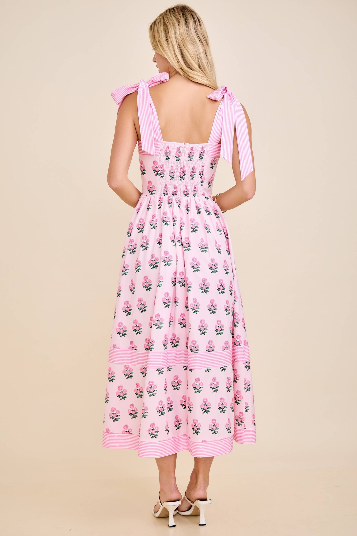 Floral Print Midi Dress with Tie Shoulder Straps