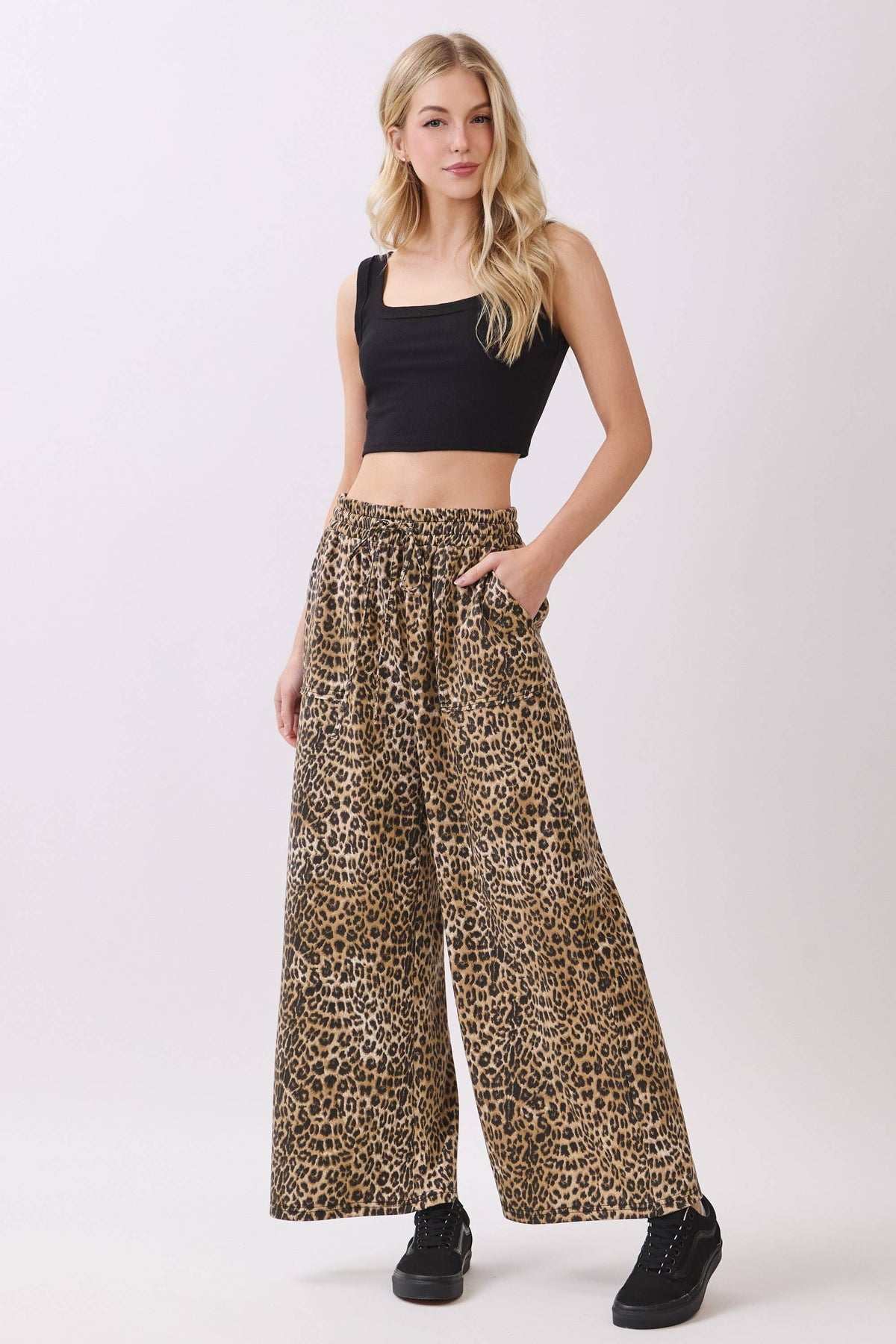 Leopard Wide Leg Terry Pants
