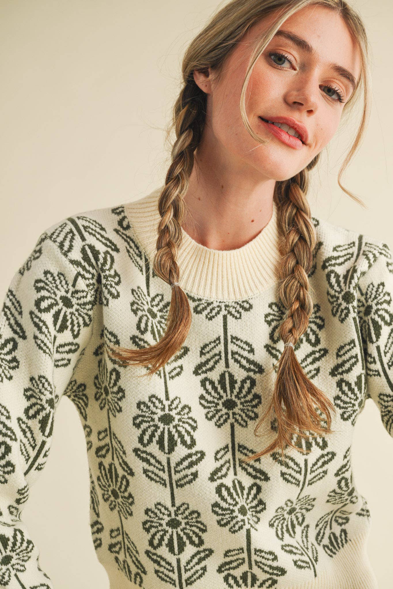 Floral Pattern Knit Sweater