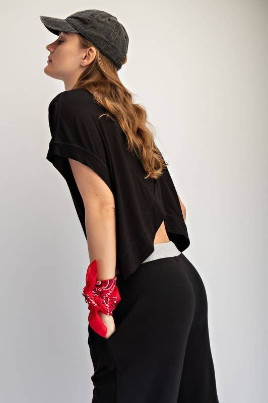 Short Sleeve Open Back Top