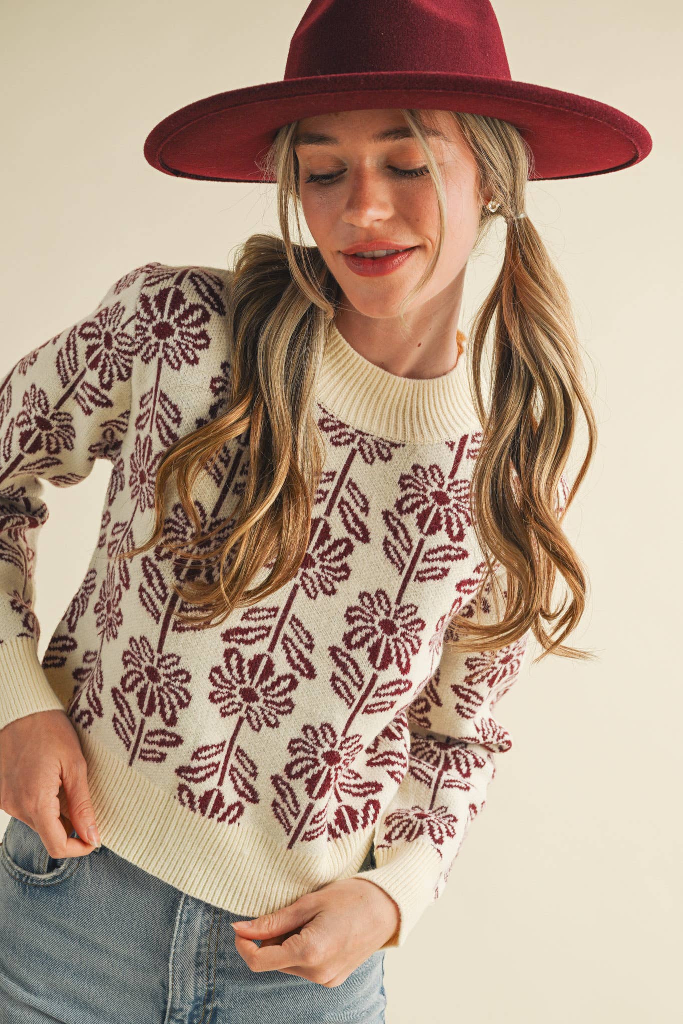 Floral Pattern Knit Sweater