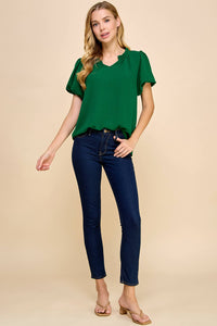 Hunter Green Solid Textured Air Flow Top