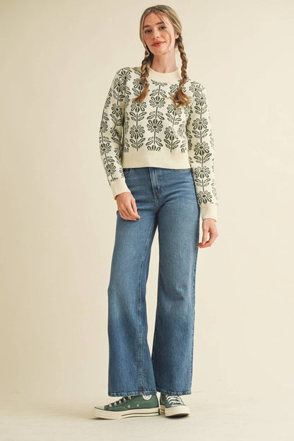 Floral Pattern Knit Sweater