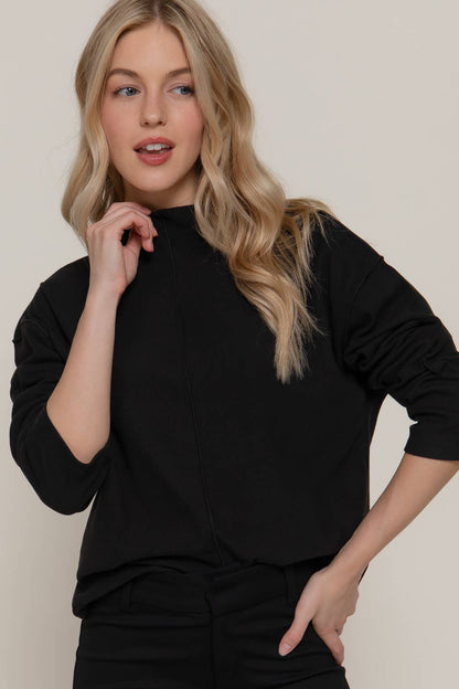 Long Sleeve Visible Overlocked Seams Detail Brushed Rib Top