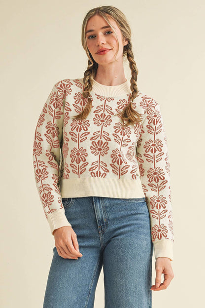 Floral Pattern Knit Sweater