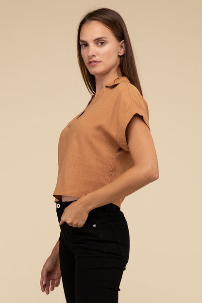 Always a Delight Short Sleeve Linen Top