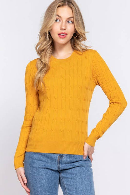 Purple Round Neck Cable Sweater